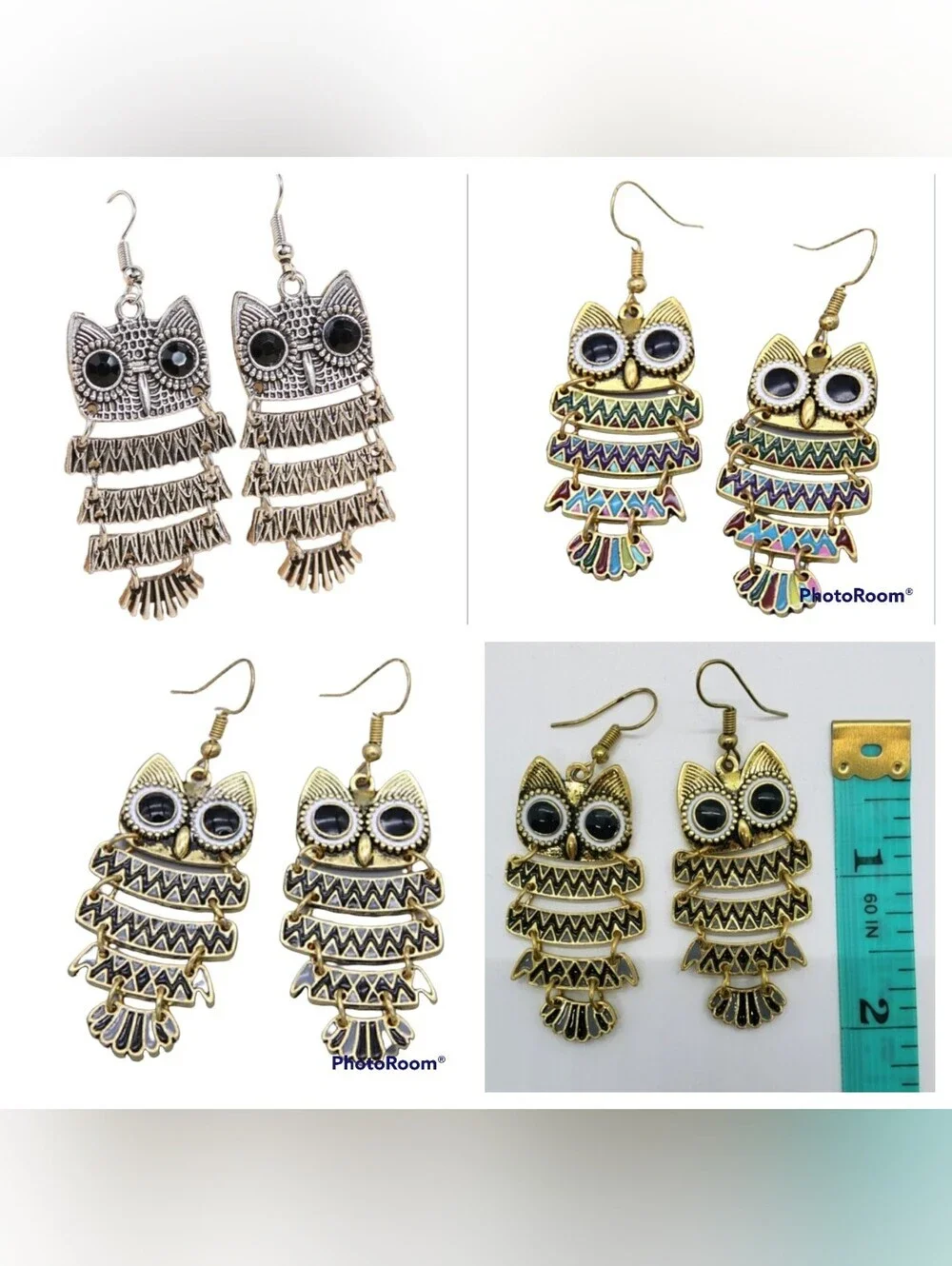 Owl Earrings Silver Tone Retro